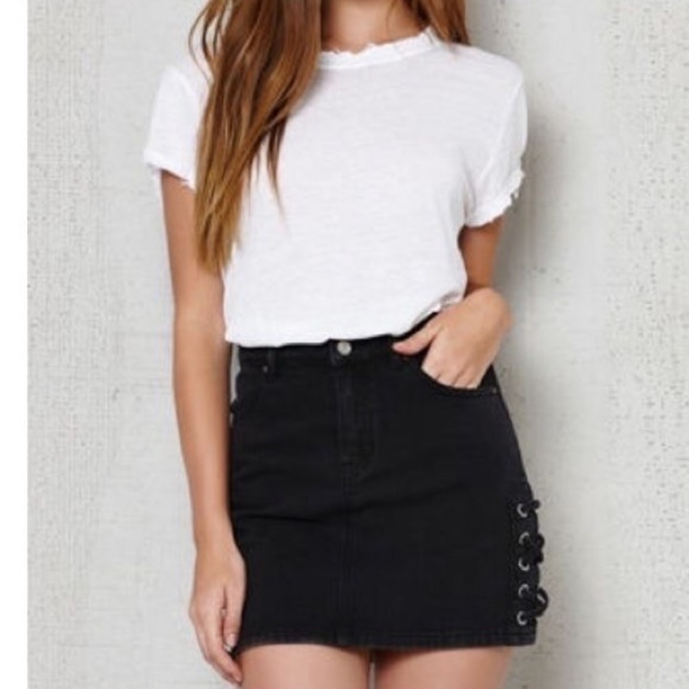 Black Denim Mini Skirt by Pacsun with Lace Up Detail on Sides ❤️‍🔥
